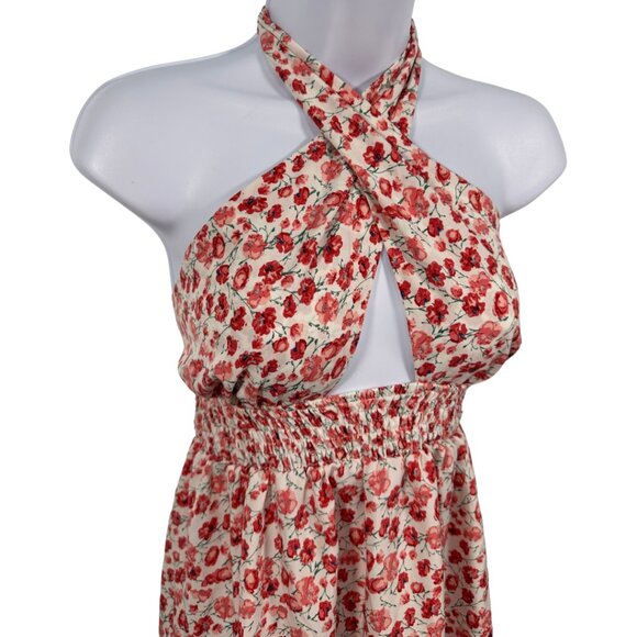 Pink Floral Criss Cross Halter Summer Dress Size Large - Picture 4 of 10